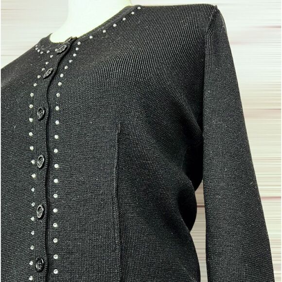NWOT SONIA RYKIEL Paris Wool Black Rhinestone Trim Button Down Knit Cardigan - Picture 7 of 14